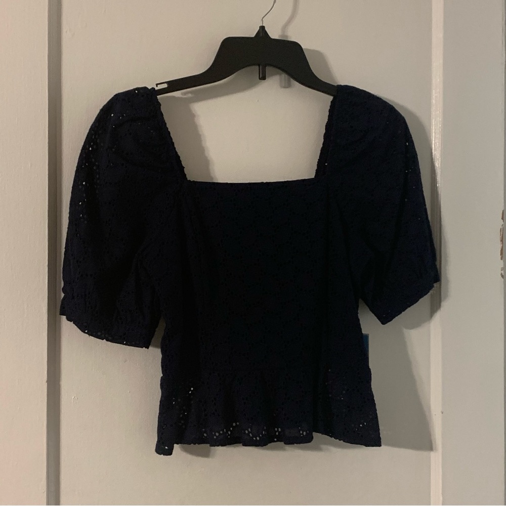 Navy Peplum Top